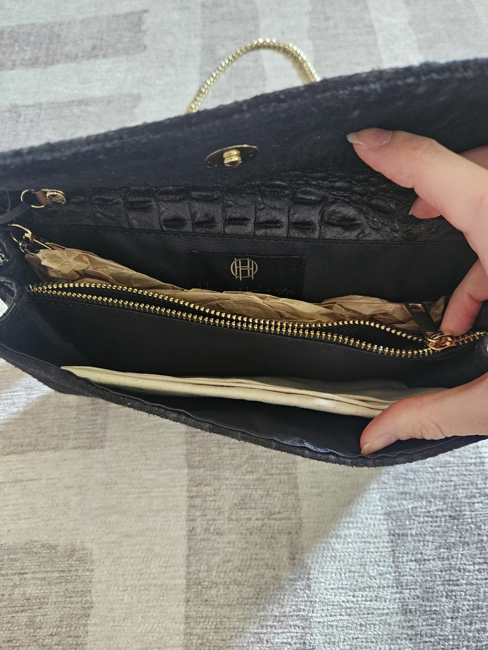 NEW House of Harlow 1960 Black 100% Real Italian Leather Croc Chain Clutch Purse - Picture 4 of 9